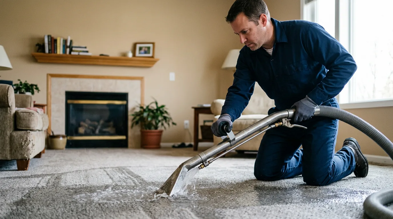 Water damage restoration technician working near Dakota, IL